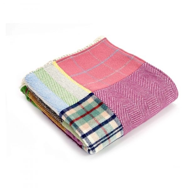 Tweedmill Lifestyle Patchwork Throw with Stone Faux Suede Backing - 180 x 220cms