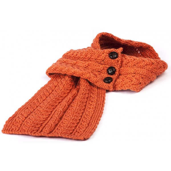 Aran Merino Autumn Leaf Buttoned Loop Scarf