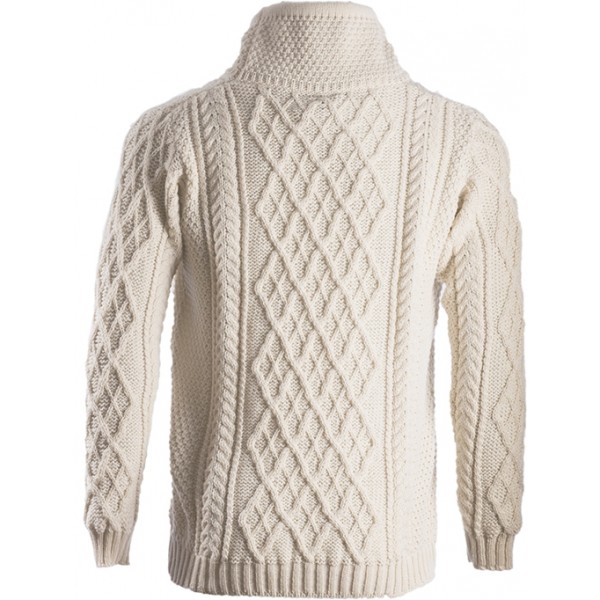 Aran Merino White Sweater with Drawcords