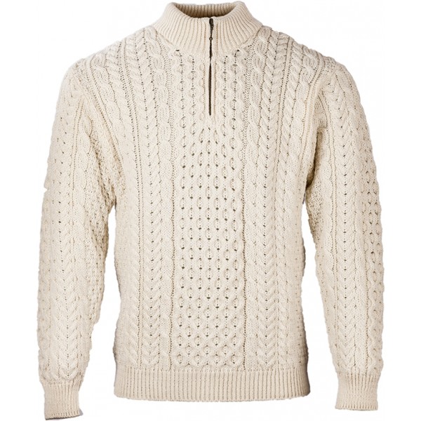 Aran Men's Merino White 1/2 Zipper 