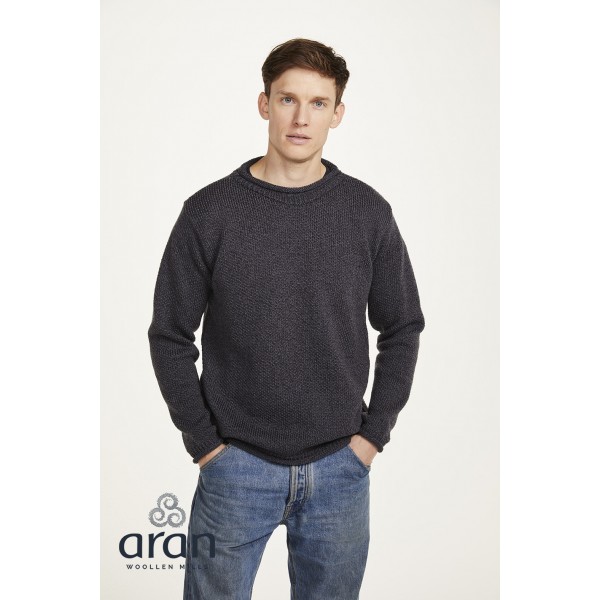 Merino Roll Neck Sweater With Set-in Sleeves Dark Grey