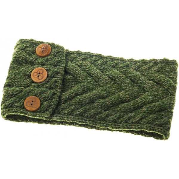 Aran Super Soft Merino Multi Cable Meadow Green Leaf Buttoned Headband