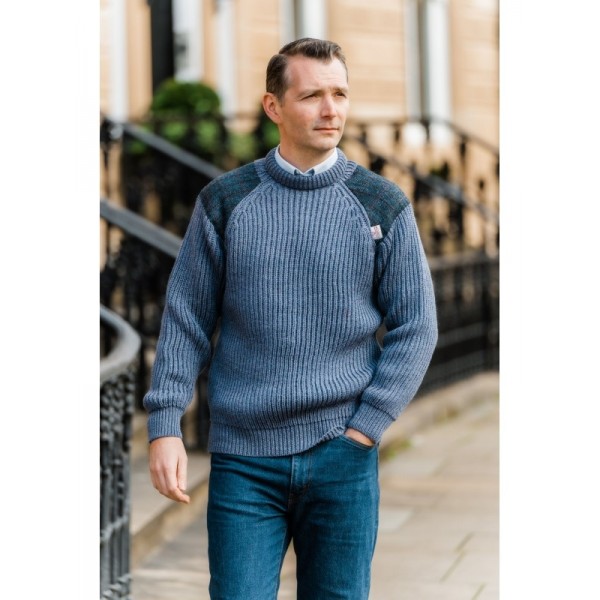 Sweater with leather shoulder patches store