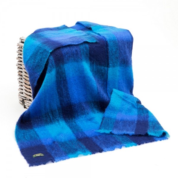 Mohair Throw Navy Blue Aqua Block