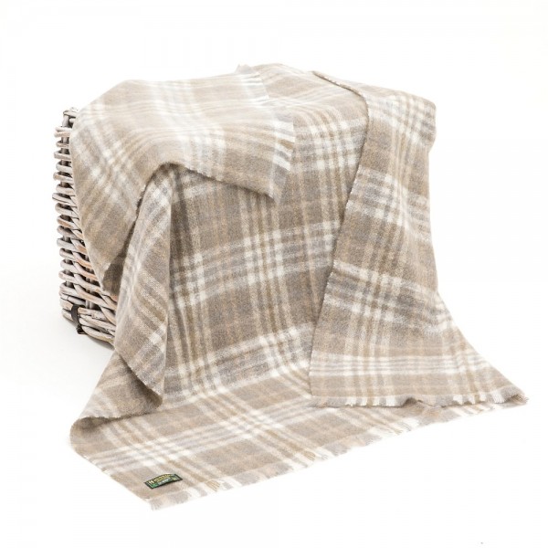 Mohair Throw White Taupe Plaid