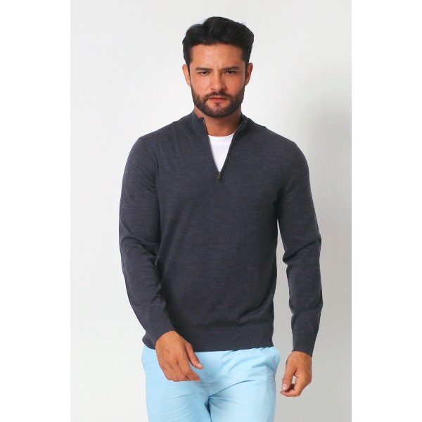 Merino Wool Quarter Zip Sweater Charcoal