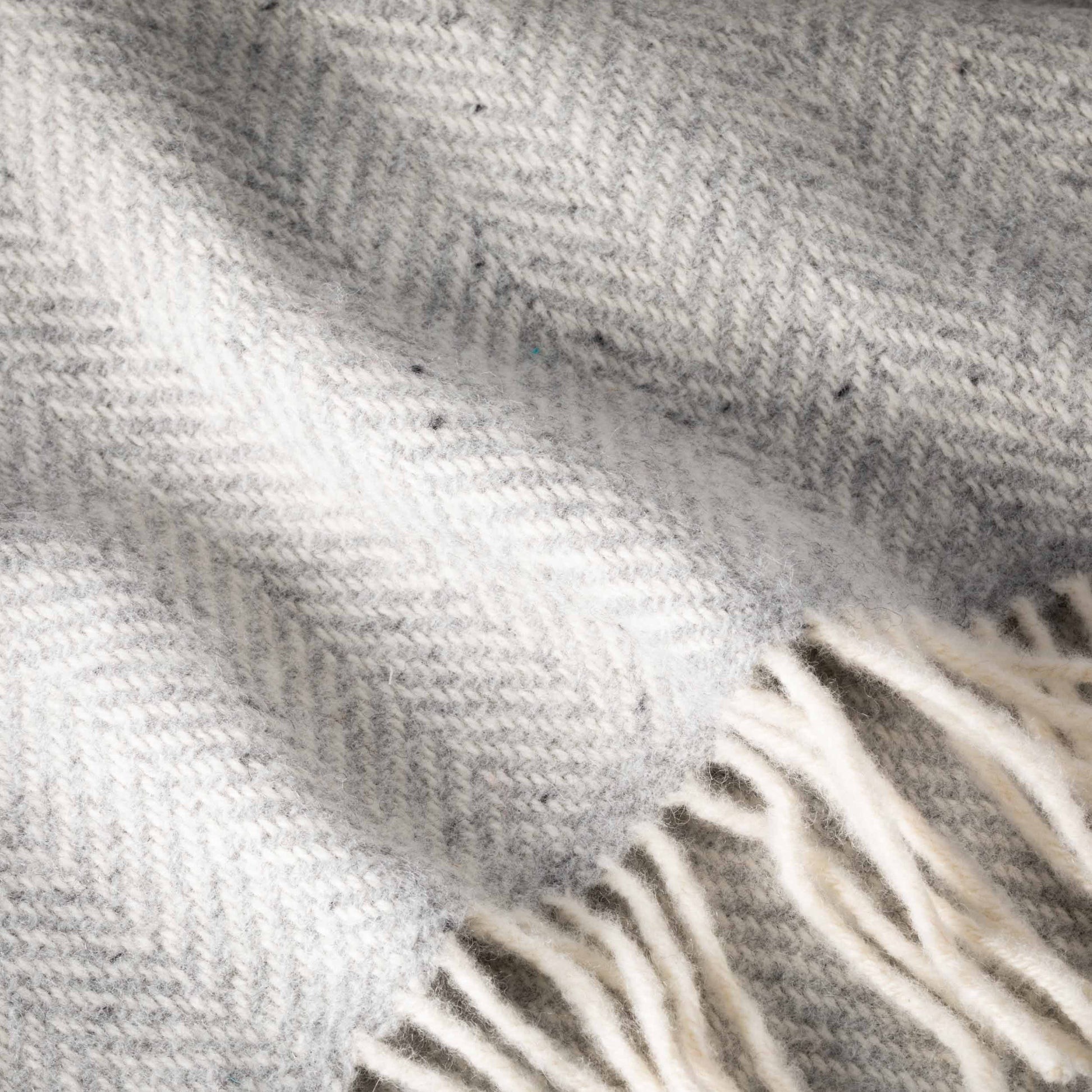 John Hanly Merino Wool Cashmere Throw Pale Grey Cream Herringbone