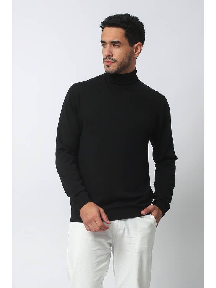 Black merino wool turtleneck discount