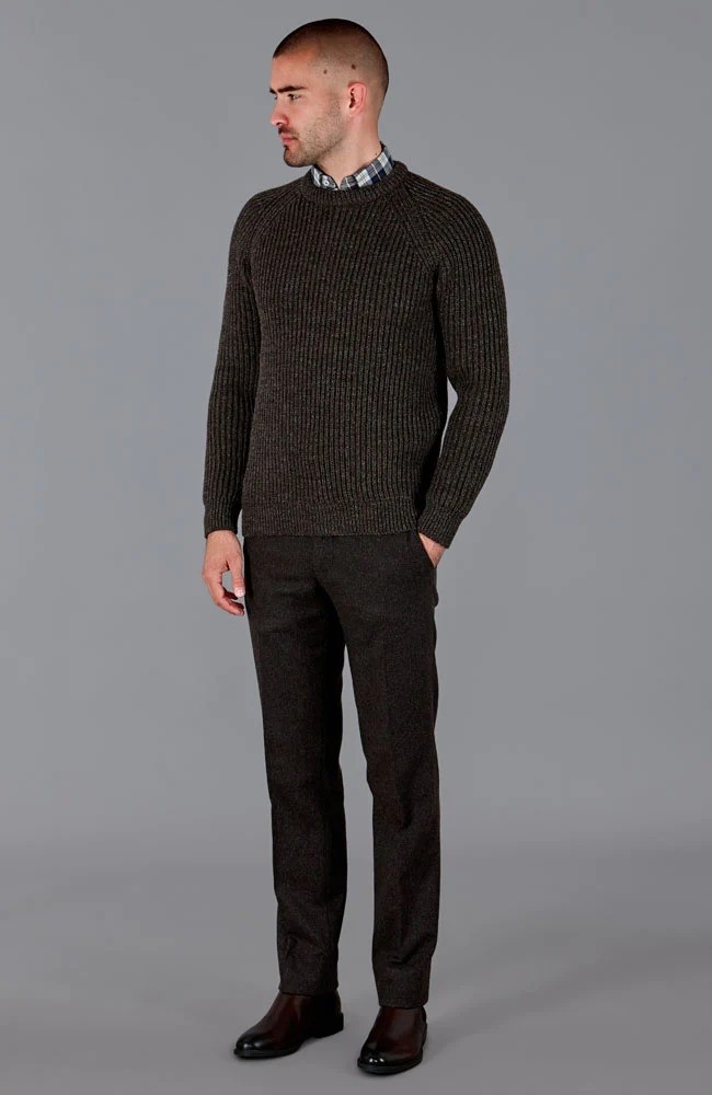 Paul James Mens 100 British Wool Heavyweight Ribbed Sweater Brown