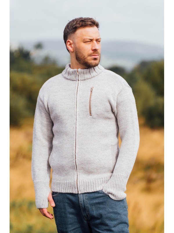 Grampian Undyed Wool Cardigan - Light Grey Welsh