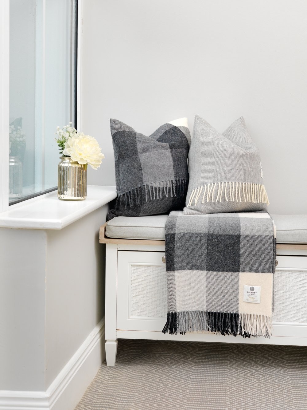 Grey wool bed throw sale