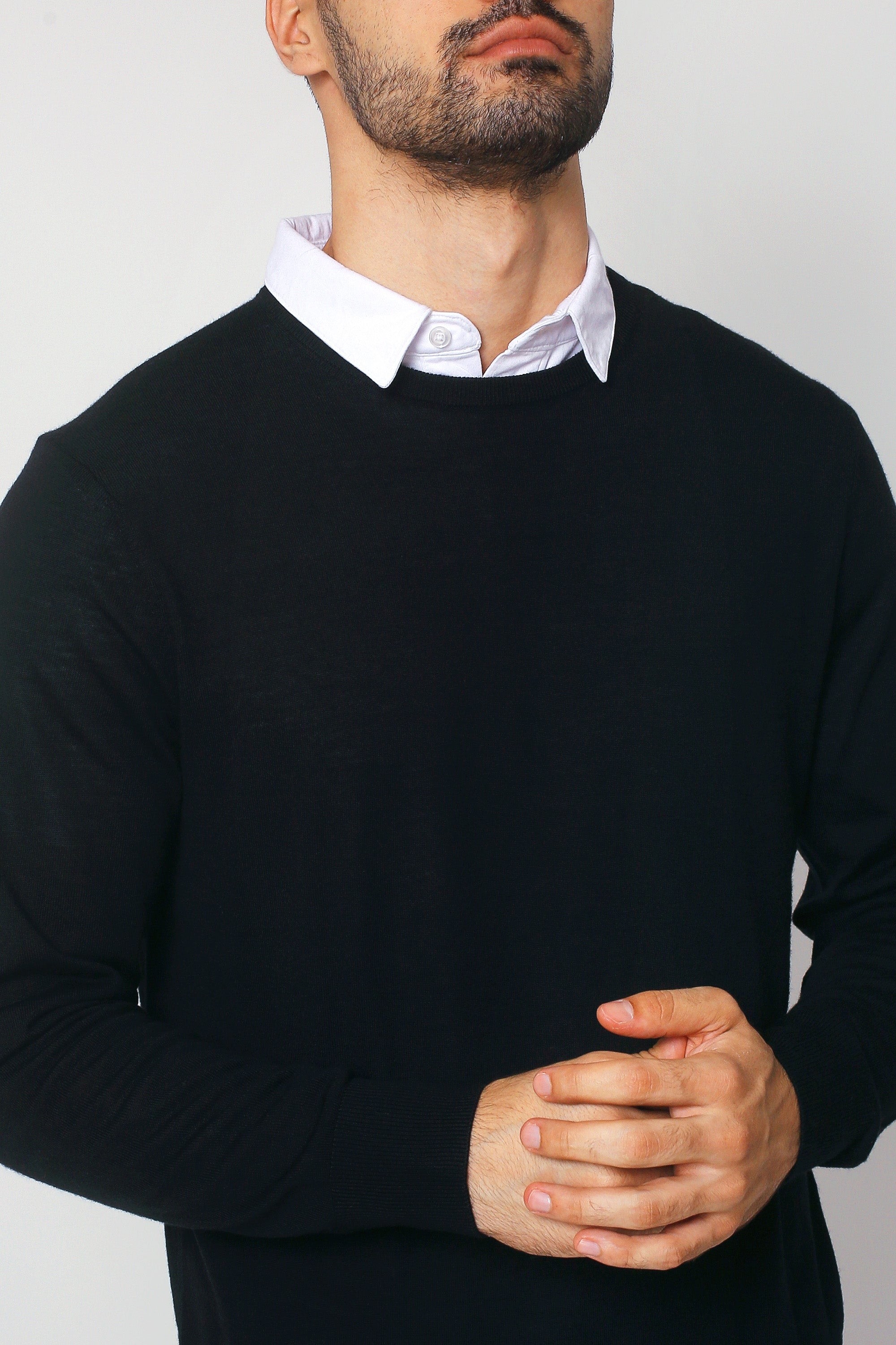 Merino Wool Crew Neck Sweater Black