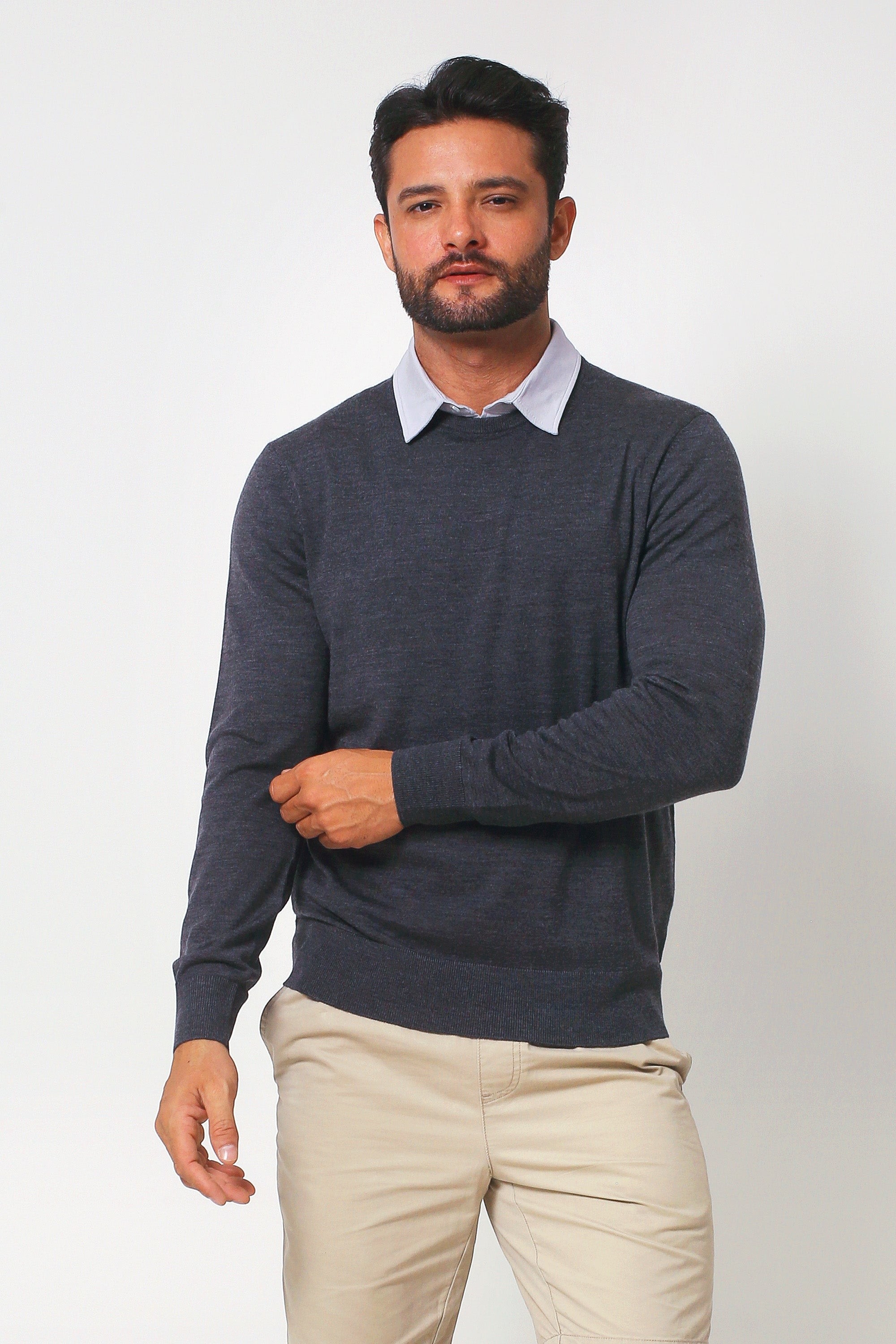 Merino Wool Crew Neck Sweater Charcoal
