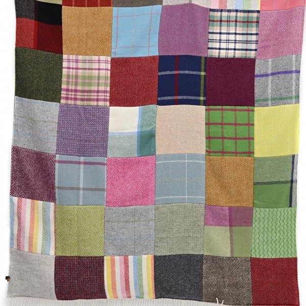 Tweedmill Lifestyle Patchwork Wool Throw Blanket with Stone Faux Suede Backing 180 x 220cms