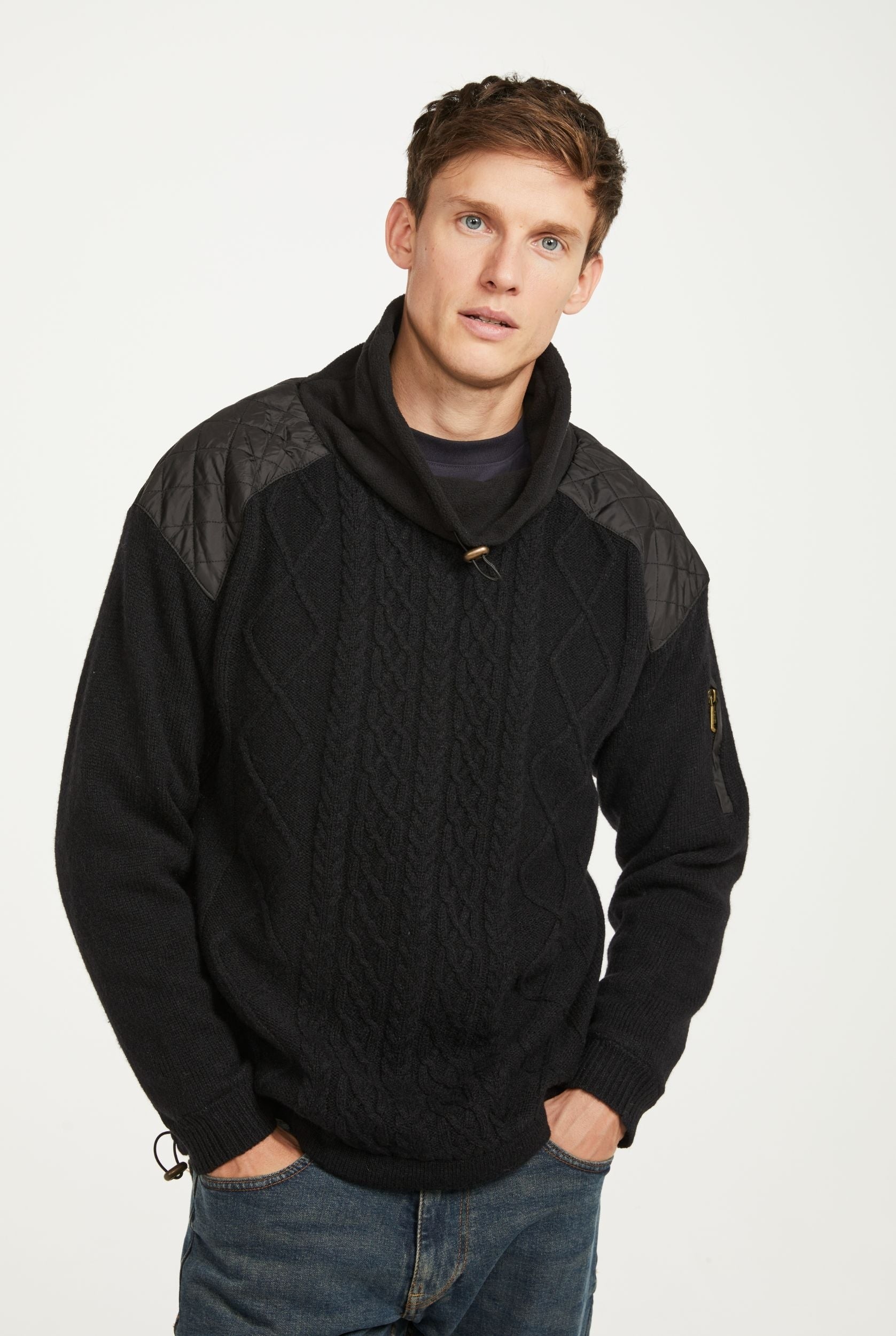 Greenwood Mens Cowlneck Wool Merino Wool Sweater Black