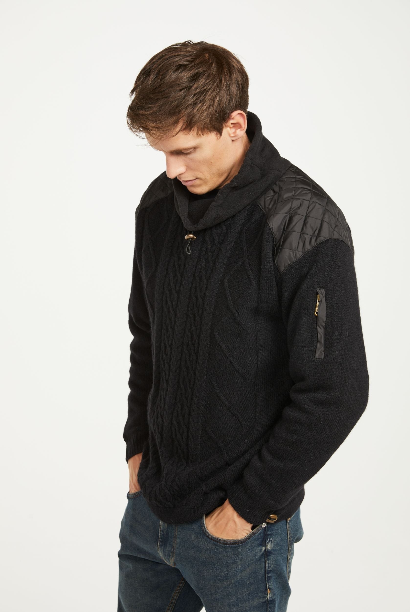 Greenwood Mens Cowlneck Wool Merino Wool Sweater Black