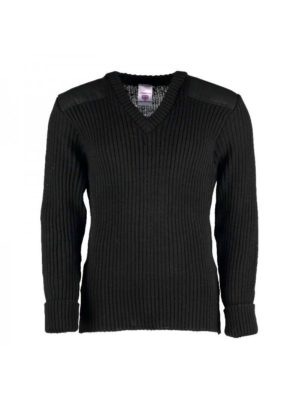 York Woolly Pully V-Neck Wool Sweater, Black