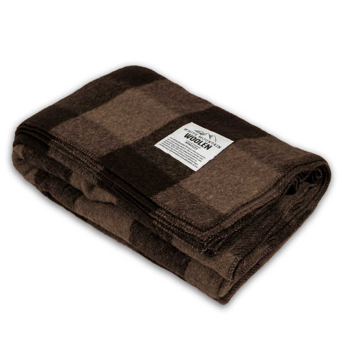 Minus33 White Mountain Woolen Camp Picnic Wool Blanket Brown and Tan Plaid
