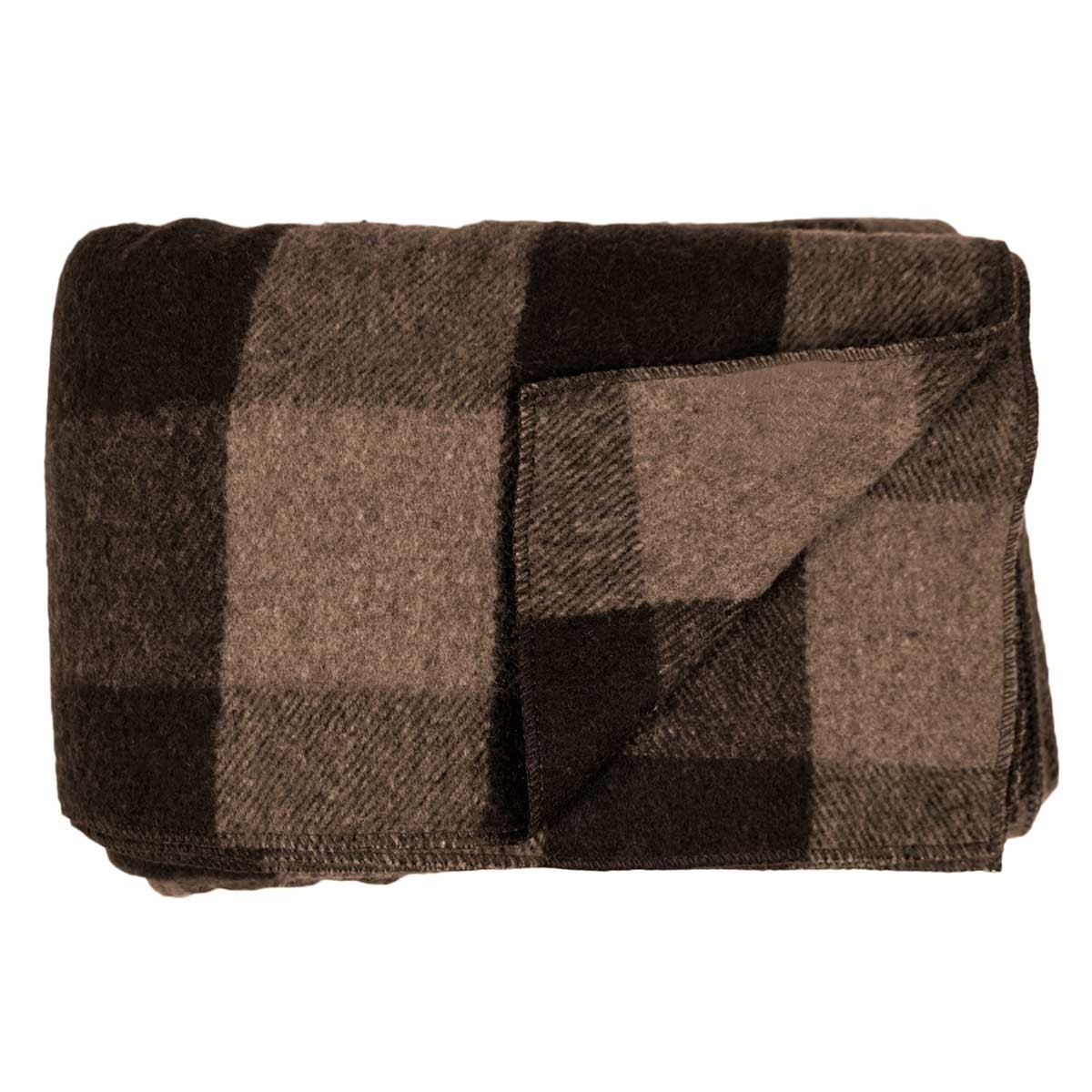 Minus33 White Mountain Woolen Camp Picnic Wool Blanket Brown and Tan Plaid