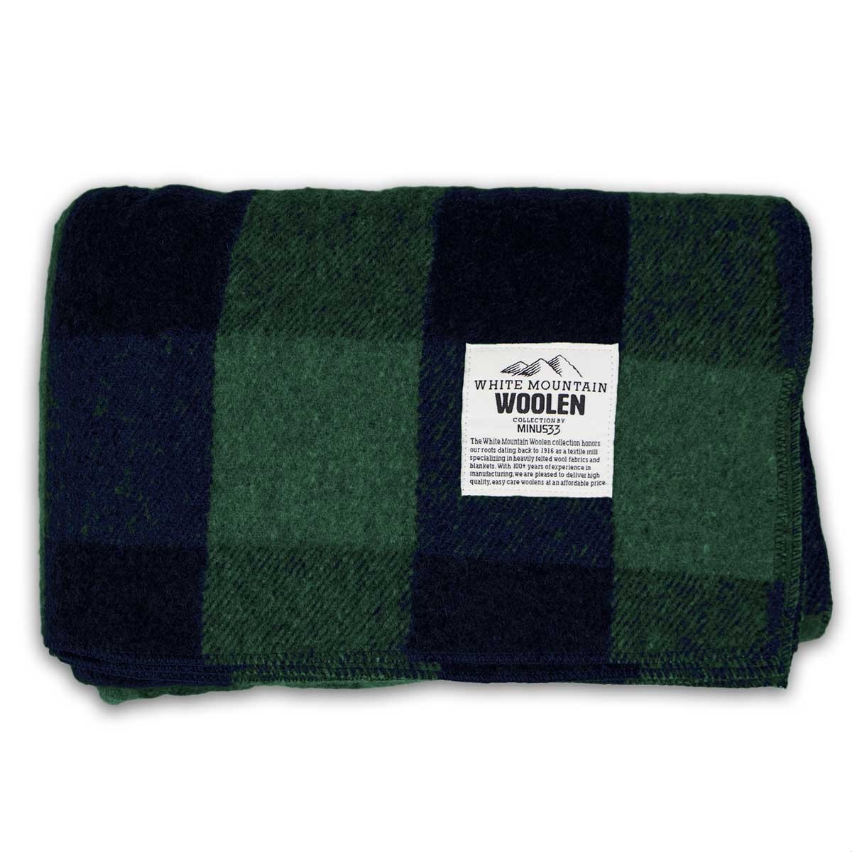 Minus33 White Mountain Woolen Camp & Picnic Wool Blanket Green and