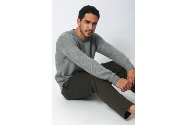 Merino Wool Raglan Crew Neck Sweater - Mid Gray