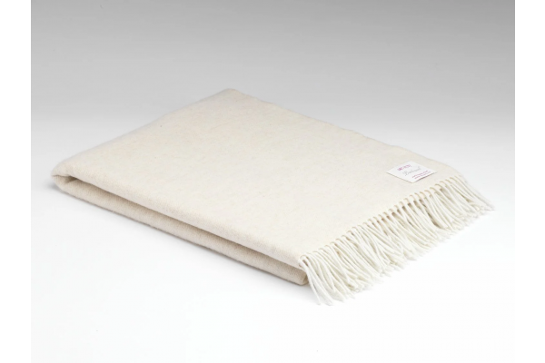 Merino Wool Throw Blanket Linen Herringbone