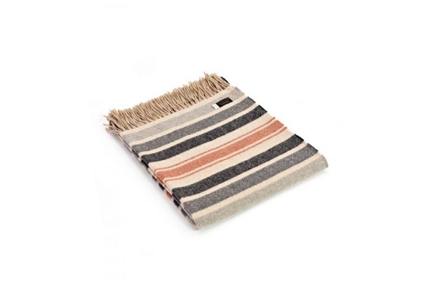 Tweedmill Lambswool Cashmere Stripe Wool Throw Blanket - Terracotta - 130 x 180cms