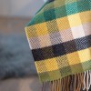 Merino Wool Cashmere Throw Green Yellow Charcoal Diamond Weave