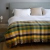 Merino Wool Cashmere Throw Green Yellow Charcoal Diamond Weave