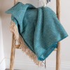 John Hanly Merino Wool Cashmere Throw Green Aqua Herringbone
