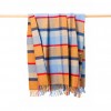 JOHN HANLY Merino Wool Cashmere Throw Orange Blue Silver Red Check
