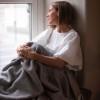 John Hanly Merino Wool Cashmere Throw Grey Herringbone