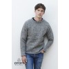 Raheen Tweed Roll Neck Mens Aran Merino Wool Sweater - Light Grey