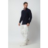 Merino Wool Half Zip Cable Knit Sweater - Navy