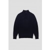 Merino Wool Half Zip Cable Knit Sweater - Navy