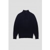 Merino Wool Quarter Zip Cable Knit Sweater - Navy
