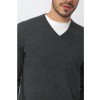Merino Wool V-Neck Sweater - Charcoal