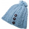 Aran Button Mist Marl Merino Hat PomPom