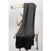 Aran Coffee Super Soft Merino Slate Grey Cables Knitted Wool Throw Blanket