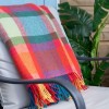 John Hanly Merino Wool Cashmere Throw Bright Yellow, Pink and Green Check