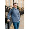 The Gamekeeper- Chunky Crew Neck Wool Sweater with Harris Tweed Patches - Denim