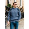 The Gamekeeper- Chunky Crew Neck Wool Sweater with Harris Tweed Patches - Denim