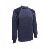 The Gamekeeper- Chunky Crew Neck Wool Sweater with Harris Tweed Patches - Denim