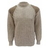The Gamekeeper - Chunky Crew Neck Wool Sweater with Harris Tweed Patches - Light Grey Welsh