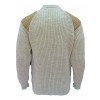 The Gamekeeper - Chunky Crew Neck Wool Sweater with Harris Tweed Patches - Light Grey Welsh