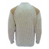 TW Kempton Gamekeeper - Chunky Crew Neck Wool Sweater with Harris Tweed Patches - Light Grey Welsh