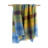 Mohair Throw | Blue Yellow Lime Brown Blocks
