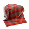Mohair Throw Bright Orange Red and Blue Check Mix