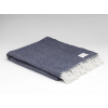 Merino Wool Throw Blanket Navy Herringbone