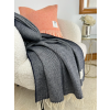Merino Wool Throw Blanket Navy Herringbone